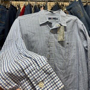 Vineyard Vines Navy and White Plaid Button Down Shirt